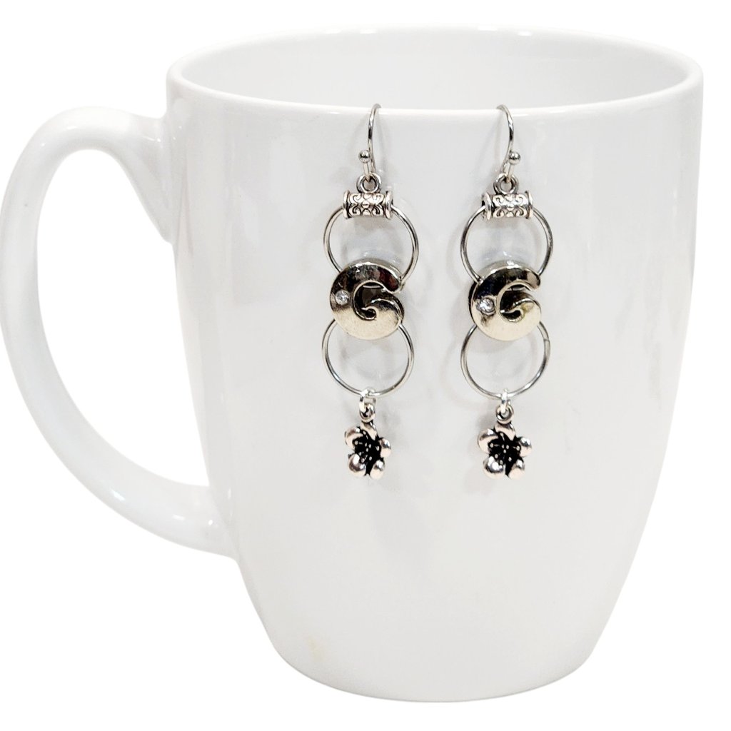 Alphabet Initial Letter G Earrings Silver Rhinestone Charms